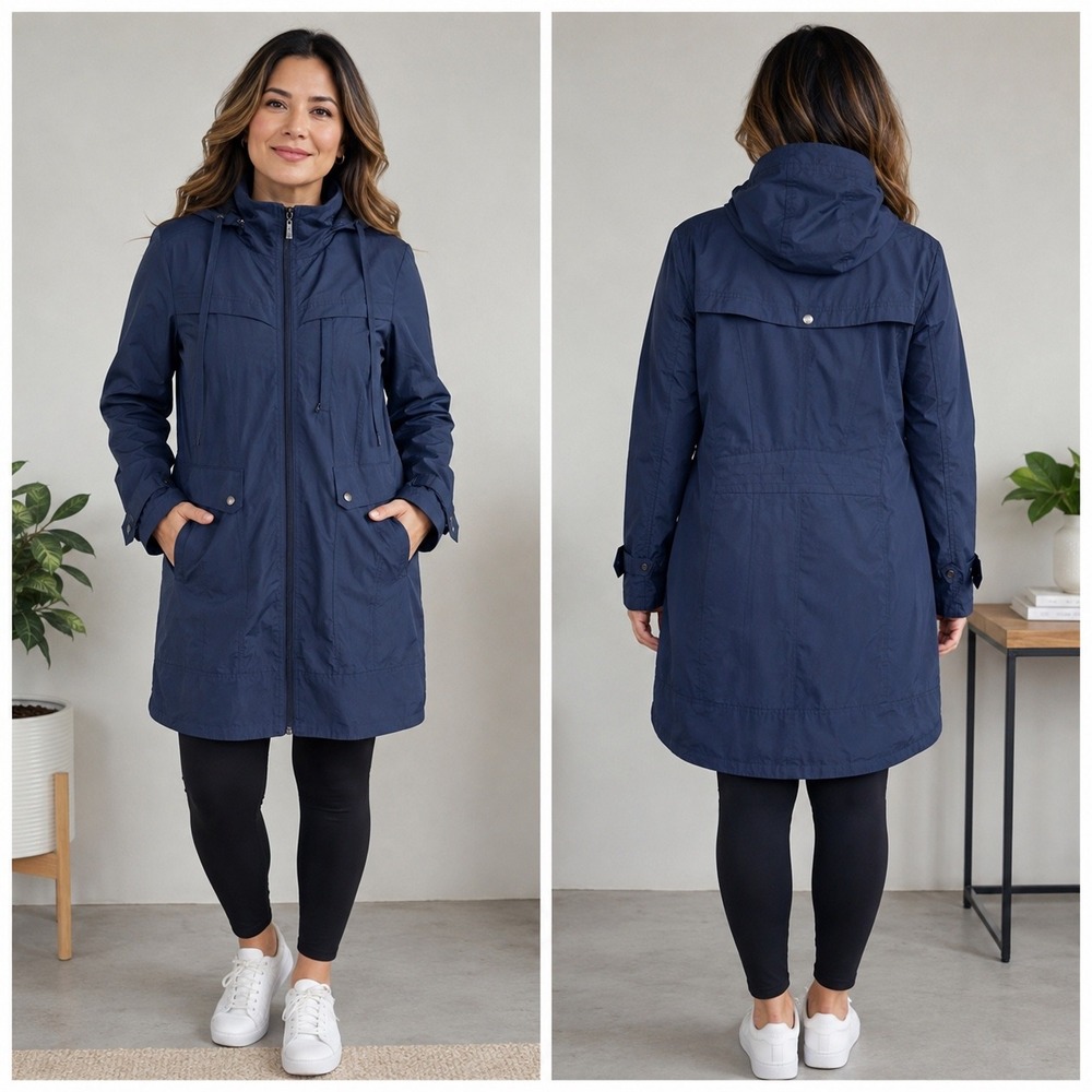 Cole Haan Hooded Raincoat Navy Blue Large Lightweight Utility Gorpcore Classic